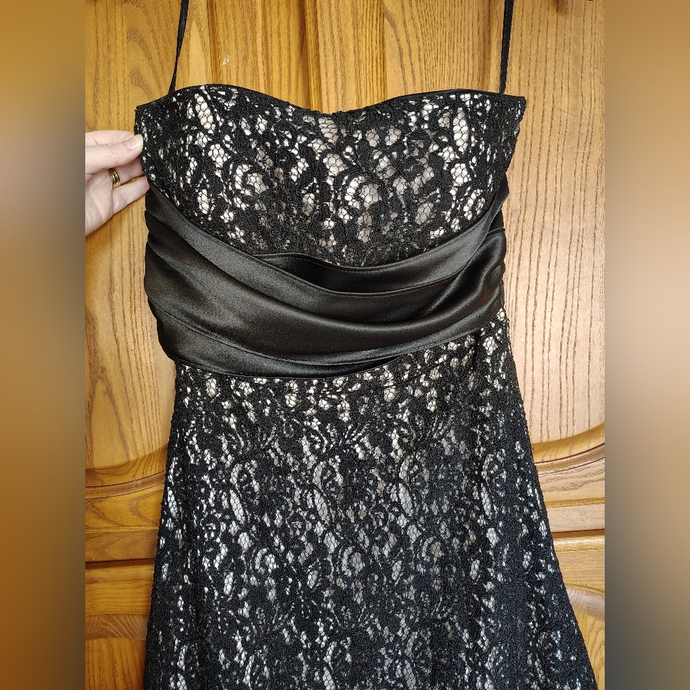 White House Black Market Strapless Dress with Black Lace